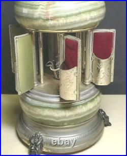 Vintage Reuge Carousel Music Box, Cigarette/Lipstick Holder, Green Marble