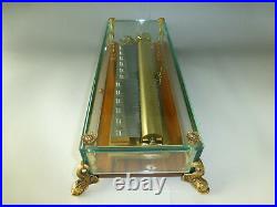Vintage Reuge Crystal Glass / Brass Dauphin Feet 144 Note Music Box (See Video)