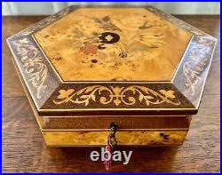 Vintage Reuge Floral Inlaid Sorrento Floral Music Jewelry Box Italy 11.5 x 11.5