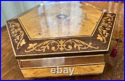 Vintage Reuge Floral Inlaid Sorrento Floral Music Jewelry Box Italy 11.5 x 11.5