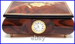 Vintage Reuge Italian Music Jewelry Box Inlaid Floral Design Sorrento withClock