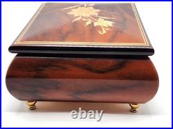 Vintage Reuge Italian Music Jewelry Box Inlaid Floral Design Sorrento withClock