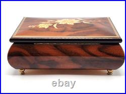 Vintage Reuge Italian Music Jewelry Box Inlaid Floral Design Sorrento withClock