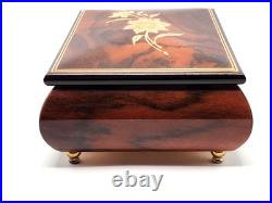 Vintage Reuge Italian Music Jewelry Box Inlaid Floral Design Sorrento withClock