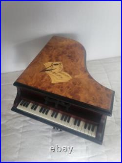 Vintage Reuge Jewelry Music Box Grand Piano Shape Musical Wood Inlay Beethoven Vintage Reuge Jewelry Music Box Grand Piano Shape Musical Wood Inlay Beethoven