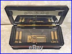 Vintage Reuge Music Box 5 Interchangeable Pin Cylinders Mirrored Song Sheet