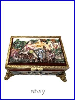 Vintage Reuge Music Box Switzerland, O Sole Mio, Gold Plated, Capodimonte