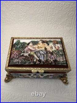 Vintage Reuge Music Box Switzerland, O Sole Mio, Gold Plated, Capodimonte