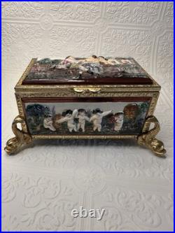 Vintage Reuge Music Box Switzerland, O Sole Mio, Gold Plated, Capodimonte