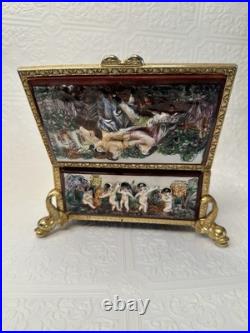 Vintage Reuge Music Box Switzerland, O Sole Mio, Gold Plated, Capodimonte