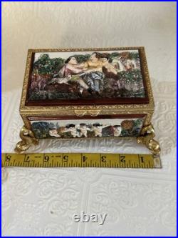 Vintage Reuge Music Box Switzerland, O Sole Mio, Gold Plated, Capodimonte