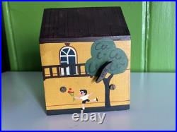 Vintage Reuge Music Box Wood Rathaus town hall house paint Switzerland WORKS