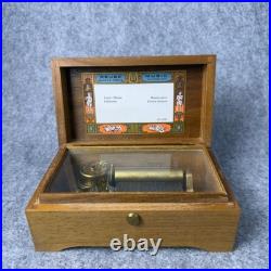 Vintage Reuge Music Box with Wooden Case and Glass Lid