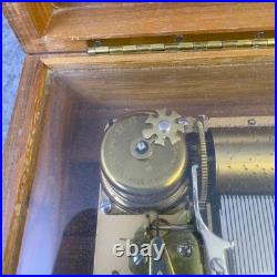 Vintage Reuge Music Box with Wooden Case and Glass Lid