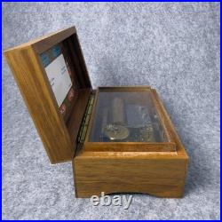 Vintage Reuge Music Box with Wooden Case and Glass Lid