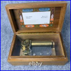 Vintage Reuge Music Box with Wooden Case and Glass Lid
