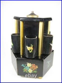 Vintage Reuge Style Hand Painted Wooden Musical Carousel Dispenser Cigarette