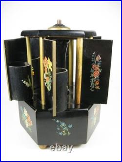 Vintage Reuge Style Hand Painted Wooden Musical Carousel Dispenser Cigarette