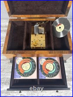 Vintage Reuge Swiss Disc Music Box with Lower Storage Drawer & 11 Discs/Works