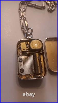 Vintage Reuge Swiss Miniature Music Box Necklace Pendant With Chain