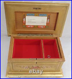 Vintage Reuge Swiss Music Jewelry Box 4-Song Gilt Gold Hand Painted