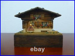 Vintage Reuge Swiss Yodel Wood Chalet Dancing Ballerina Music Box (watch Video)