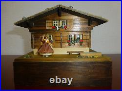 Vintage Reuge Swiss Yodel Wood Chalet Dancing Ballerina Music Box (watch Video)