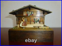 Vintage Reuge Swiss Yodel Wood Chalet Dancing Ballerina Music Box (watch Video)