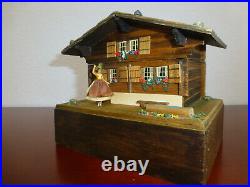 Vintage Reuge Swiss Yodel Wood Chalet Dancing Ballerina Music Box (watch Video)