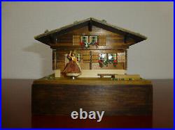 Vintage Reuge Swiss Yodel Wood Chalet Dancing Ballerina Music Box (watch Video)