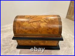 Vintage Reuge Treasure Chest Music Box Brass Plated, 4-1/2 Disc Player, 7 Discs