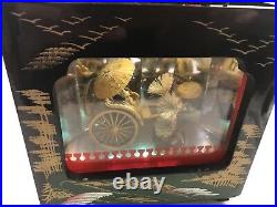 Vintage Rickshaw Music Animated Jewelry Box Made in Japan Black Lacquer
