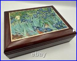 Vintage Rosewood Music Jewelry Box Van Gogh Irises Tile Velvet Interior Working
