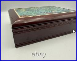 Vintage Rosewood Music Jewelry Box Van Gogh Irises Tile Velvet Interior Working
