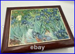 Vintage Rosewood Music Jewelry Box Van Gogh Irises Tile Velvet Interior Working