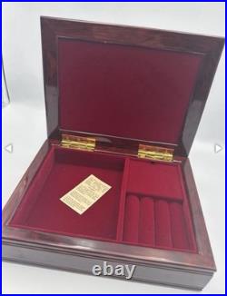 Vintage Rosewood Music Jewelry Box Van Gogh Irises Tile Velvet Interior Working
