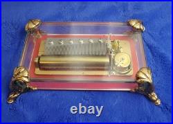 Vintage Rouge Sainte Croix Swiss Music Box Glass Case Dolphin Legs Switzerland
