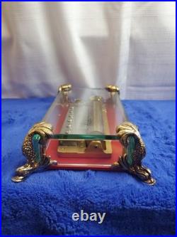 Vintage Rouge Sainte Croix Swiss Music Box Glass Case Dolphin Legs Switzerland
