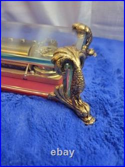 Vintage Rouge Sainte Croix Swiss Music Box Glass Case Dolphin Legs Switzerland