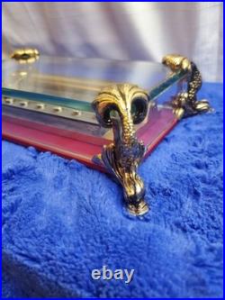 Vintage Rouge Sainte Croix Swiss Music Box Glass Case Dolphin Legs Switzerland