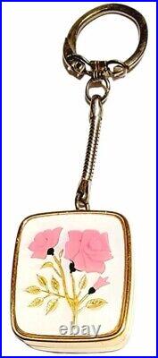 Vintage Sankyo Clover Music Box Roses Keychain Pink Goldtone Metal Stem, WORKS
