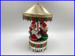 Vintage Sankyo Japan Christmas Carousel Music Box Knee Hugger Elf Elves On Balls