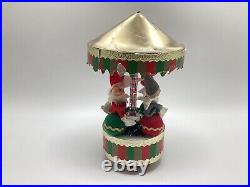 Vintage Sankyo Japan Christmas Carousel Music Box Knee Hugger Elf Elves On Balls