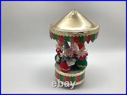 Vintage Sankyo Japan Christmas Carousel Music Box Knee Hugger Elf Elves On Balls