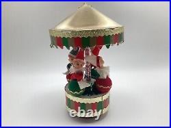 Vintage Sankyo Japan Christmas Carousel Music Box Knee Hugger Elf Elves On Balls