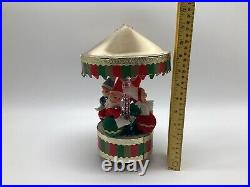 Vintage Sankyo Japan Christmas Carousel Music Box Knee Hugger Elf Elves On Balls