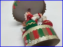 Vintage Sankyo Japan Christmas Carousel Music Box Knee Hugger Elf Elves On Balls