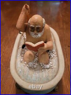 Vintage Santa Claus in Bathtub Animated Music Box Arm and Brush Moves Works