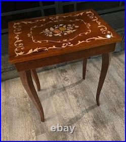 Vintage Santa Lucia Jewelry Table with Built In Music Box Made In ITALY EUC