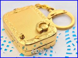 Vintage Signed Reuge Ste Croix Music Box Key chain Gold Plated